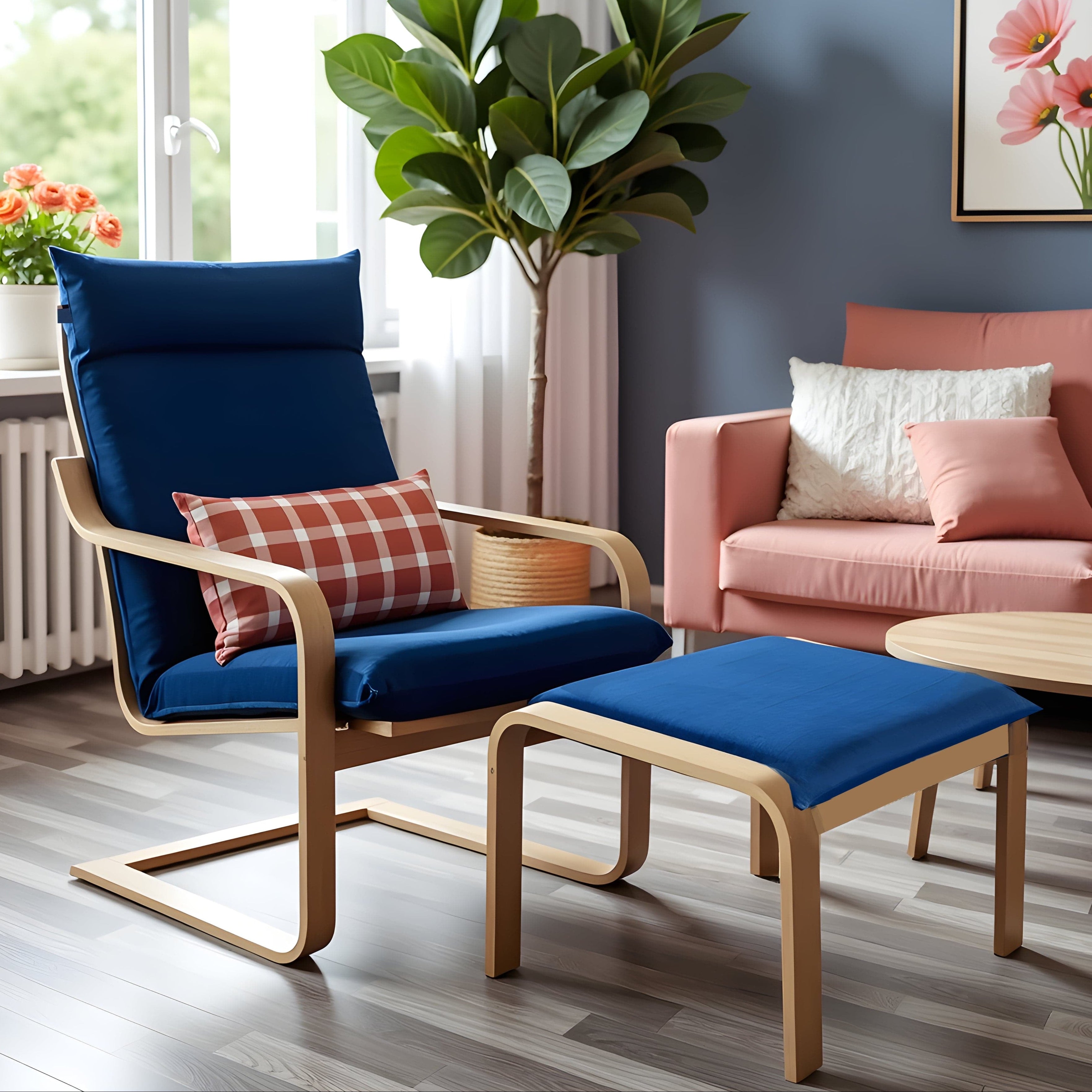Rockin Cushions IKEA Adult Poang Velvet Navy Blue Chair and Ottoman Covers, Compatible with IKEA Poang